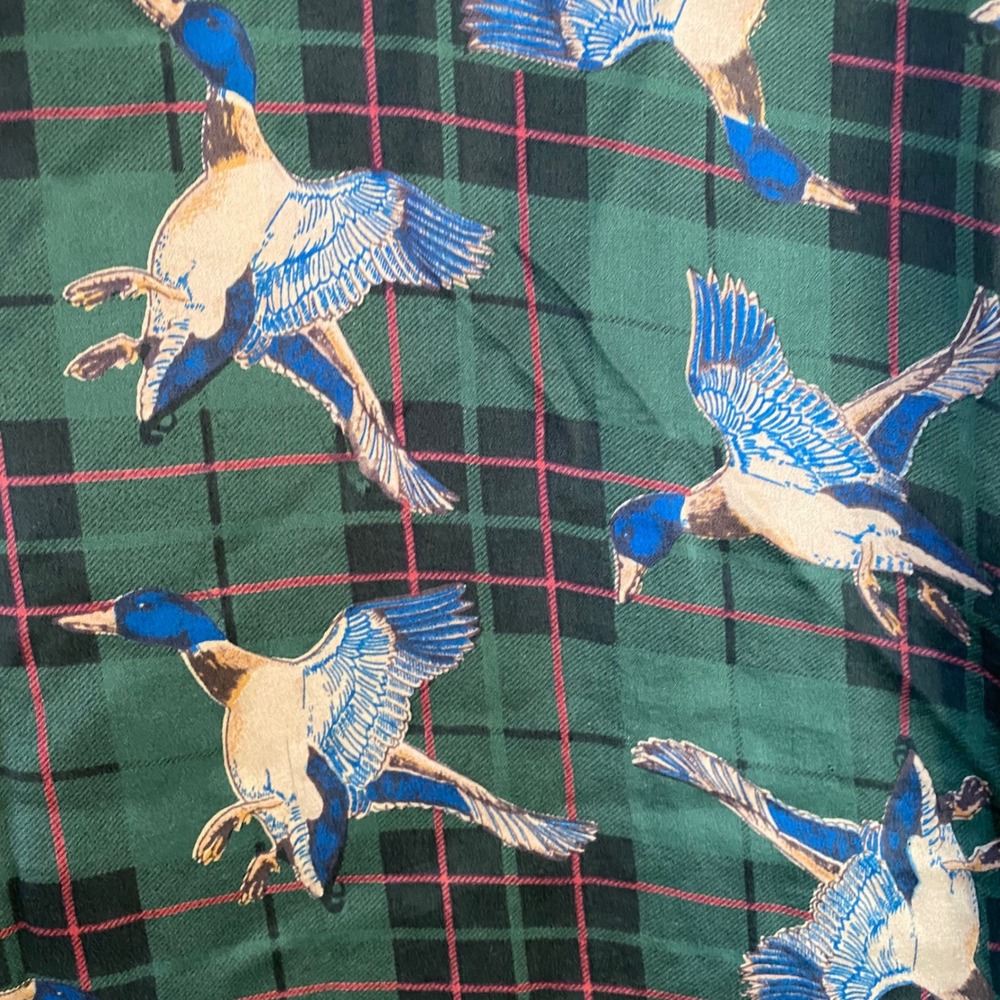 Joe Boxer Vintage 100% Silk Pajama Sleep shirt Green Plaid Mallard Duck Print - Picture 6 of 9